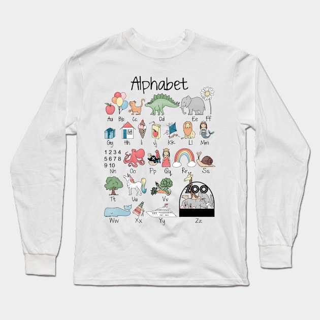 Illustrated alphabet, learning alphabet, ABC's Long Sleeve T-Shirt by konnijensen